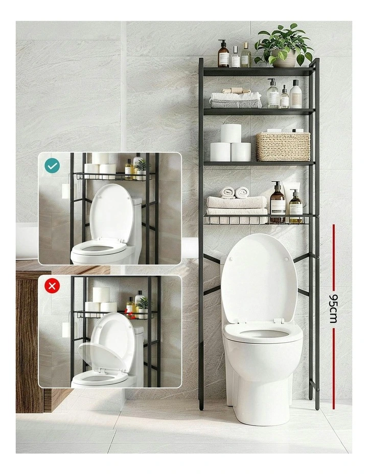 4 Tier Over Toilet Bathroom Storage Rack in Black image 7