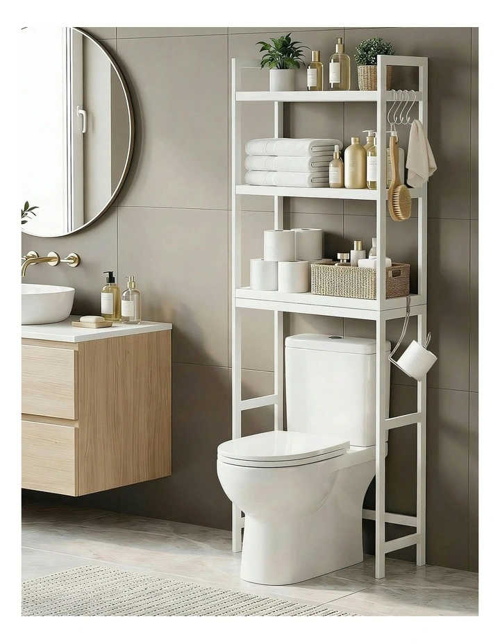 3 Tier Over Toilet Storage Bathroom Rack in White image 3
