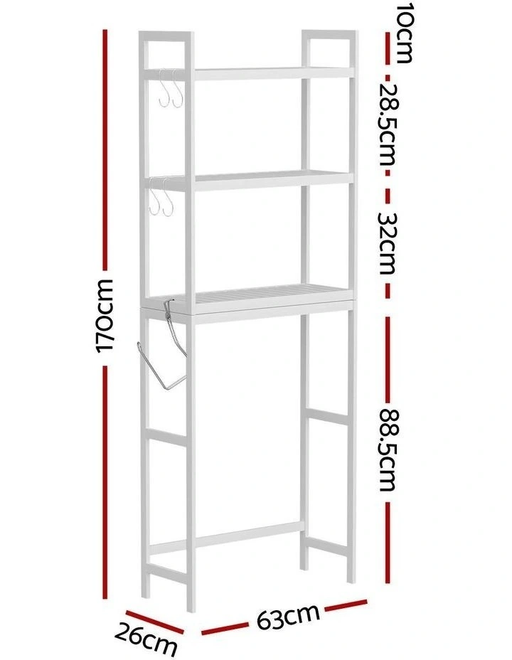 3 Tier Over Toilet Storage Bathroom Rack in White image 4