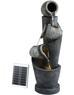 Water Feature Cascading 3-Tier Pot LED Lights Solar Fountain 80CM in Grey