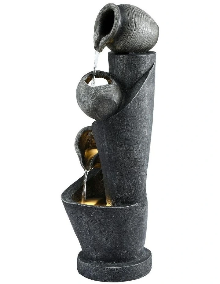 Water Feature Cascading 3-Tier Pot LED Lights Solar Fountain 80CM in Grey image 2