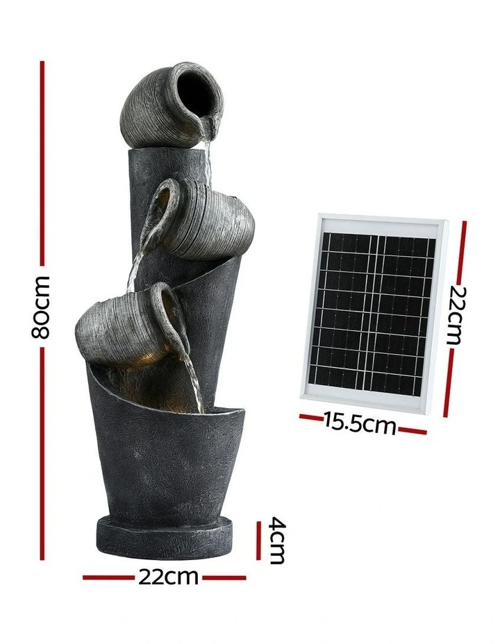 Water Feature Cascading 3-Tier Pot LED Lights Solar Fountain 80CM in Grey image 4