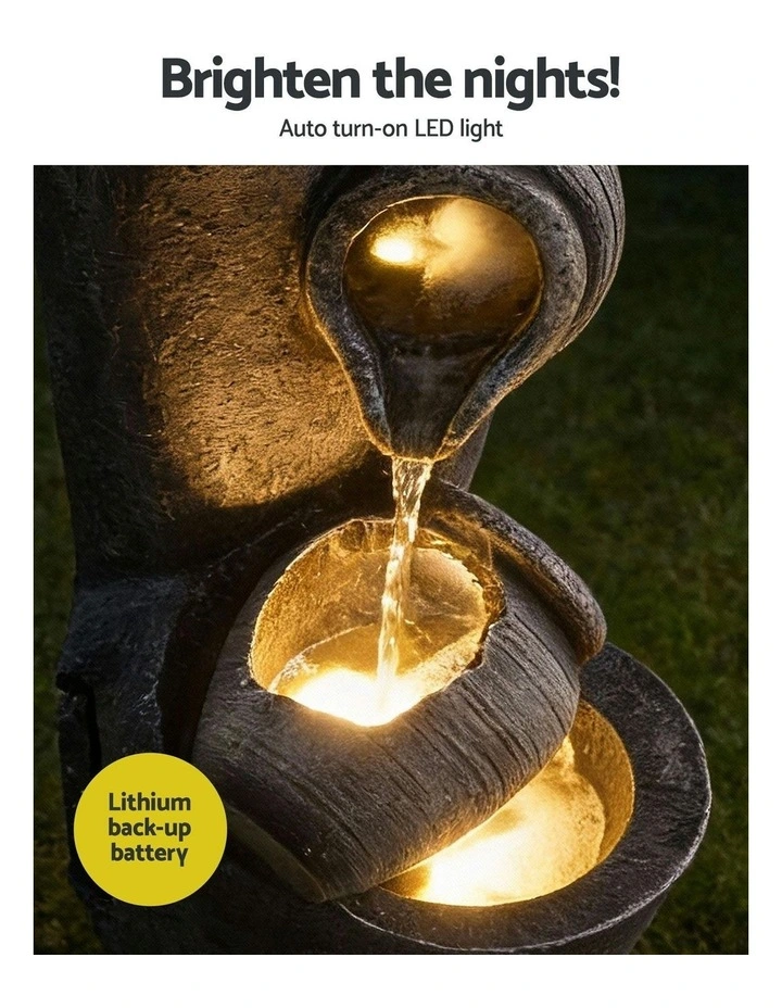 Water Feature Cascading 3-Tier Pot LED Lights Solar Fountain 80CM in Grey image 6