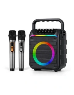 Portable Karaoke Machine with 2 Wireless Microphones Bluetooth 5.3 in Black