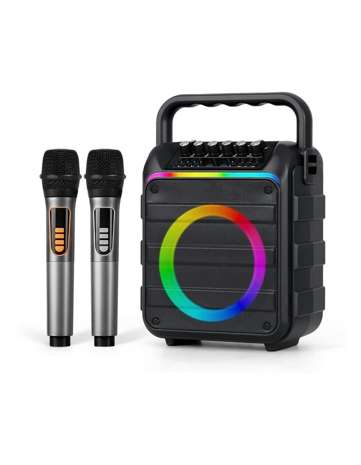 Portable Karaoke Machine with 2 Wireless Microphones Bluetooth 5.3 in Black image 1