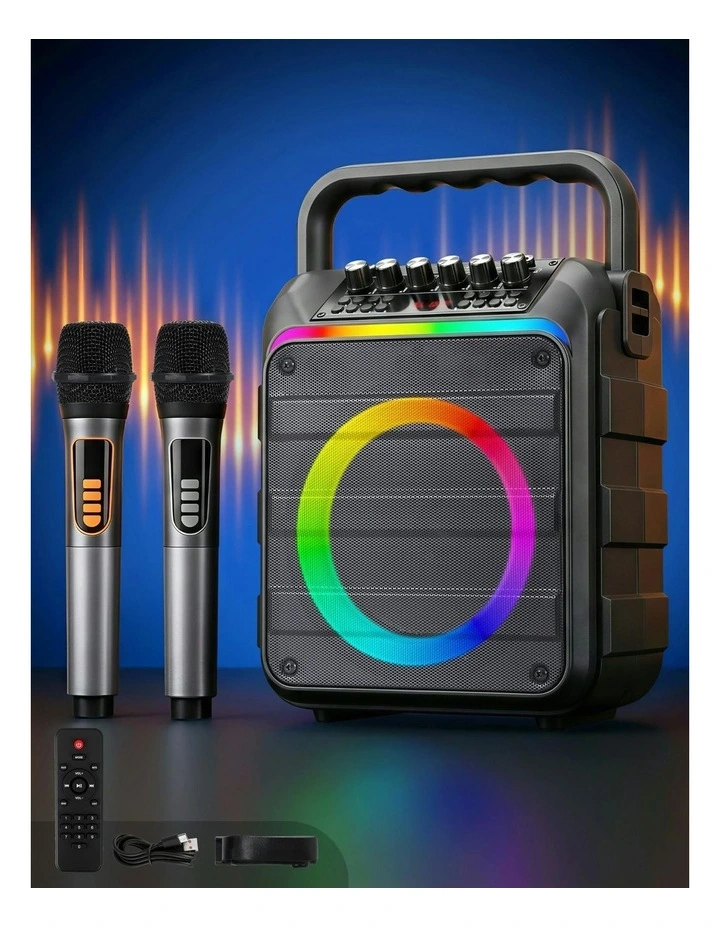 Portable Karaoke Machine with 2 Wireless Microphones Bluetooth 5.3 in Black image 3