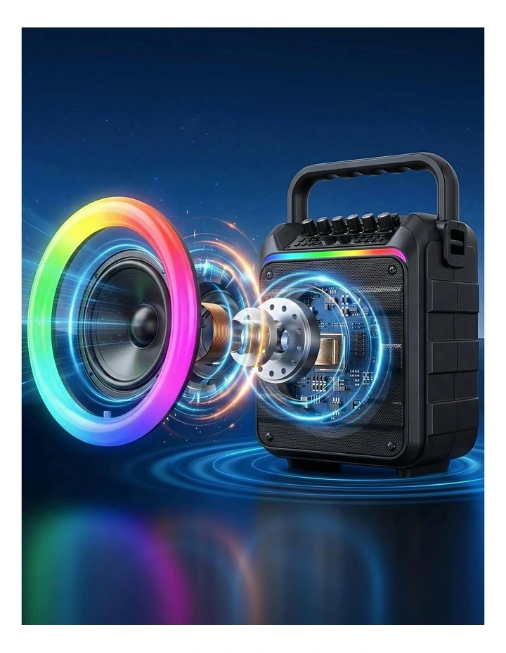 Portable Karaoke Machine with 2 Wireless Microphones Bluetooth 5.3 in Black image 5