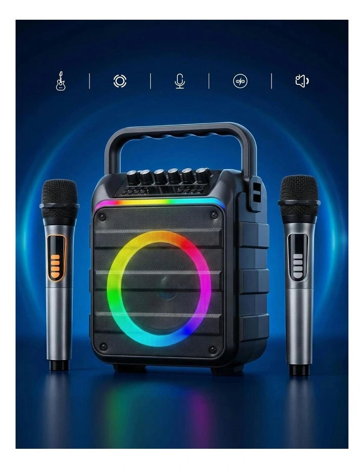 Portable Karaoke Machine with 2 Wireless Microphones Bluetooth 5.3 in Black image 7