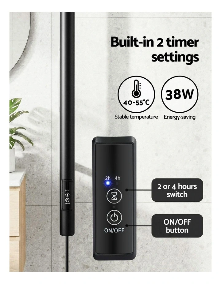 Heated Towel Rail With Timer Vertical Electric Heater Warmer Rack image 5