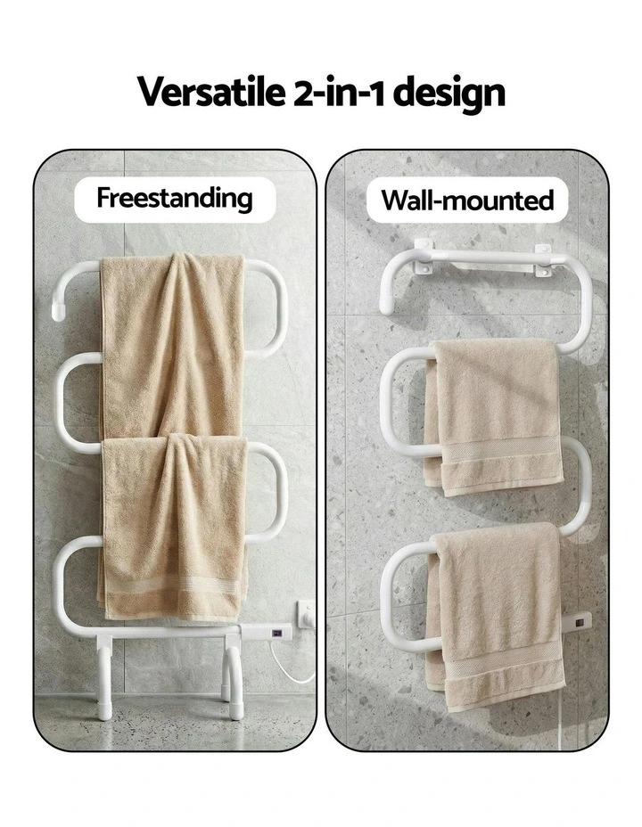 Heated Towel Rail Freestanding Wall Mounted S-Shape Electric Warmer Rack image 5
