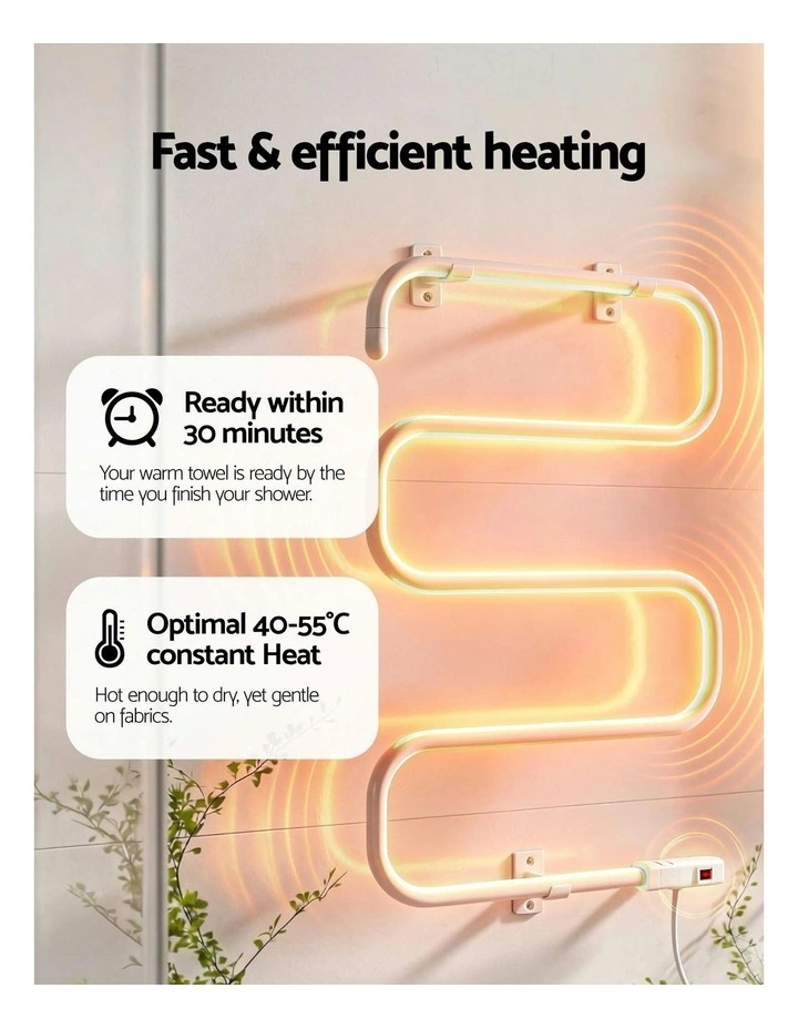 Heated Towel Rail Freestanding Wall Mounted S-Shape Electric Warmer Rack image 6
