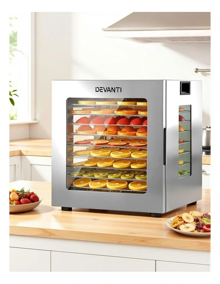 10 Trays Stainless Steel Visible Glass Door 850W Food Dehydrator image 3