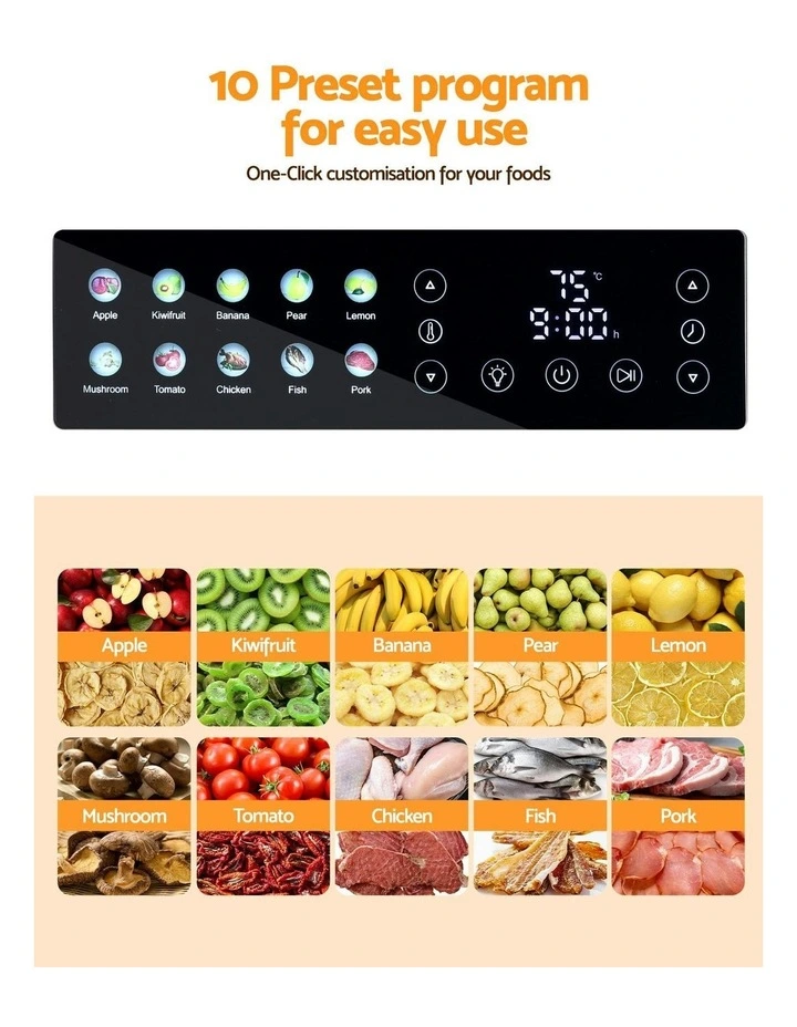 10 Trays Stainless Steel Visible Glass Door 850W Food Dehydrator image 7