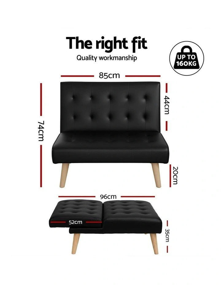 2 Seater Lounge Fabric Sofa Bed Couch in Black image 2