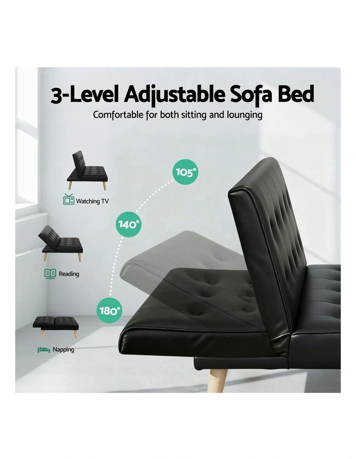 2 Seater Lounge Fabric Sofa Bed Couch in Black image 4