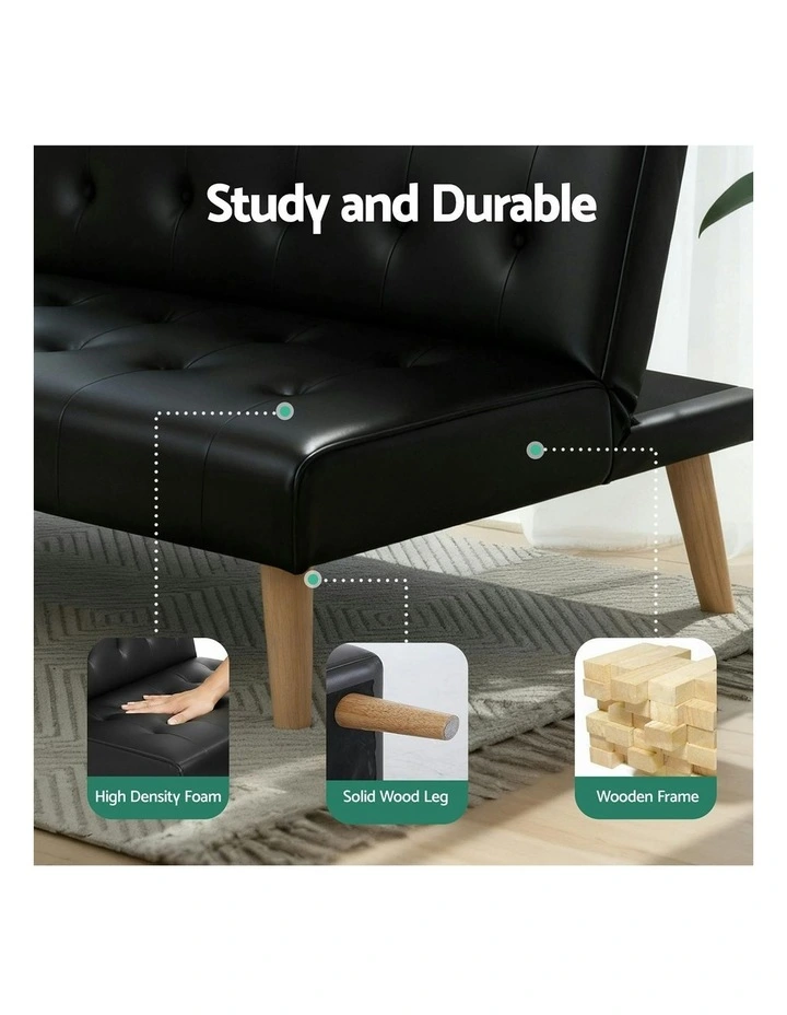 2 Seater Lounge Fabric Sofa Bed Couch in Black image 5