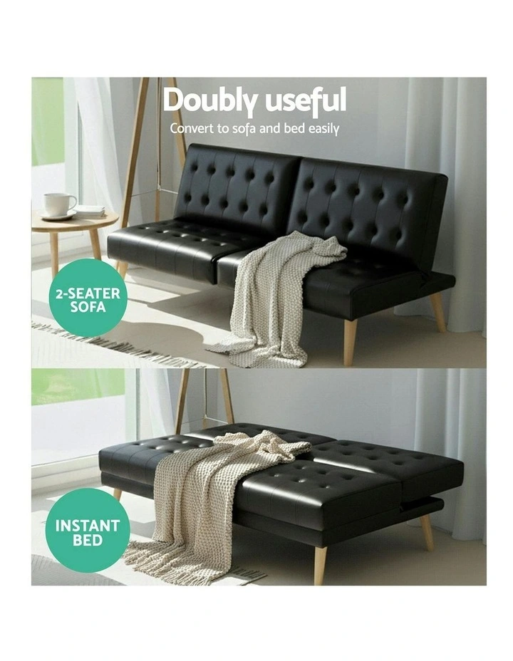 2 Seater Lounge Fabric Sofa Bed Couch in Black image 6