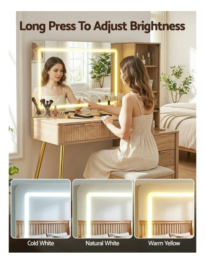 LED Vanity Desk Charging Station Dressing Table in Wood image 5