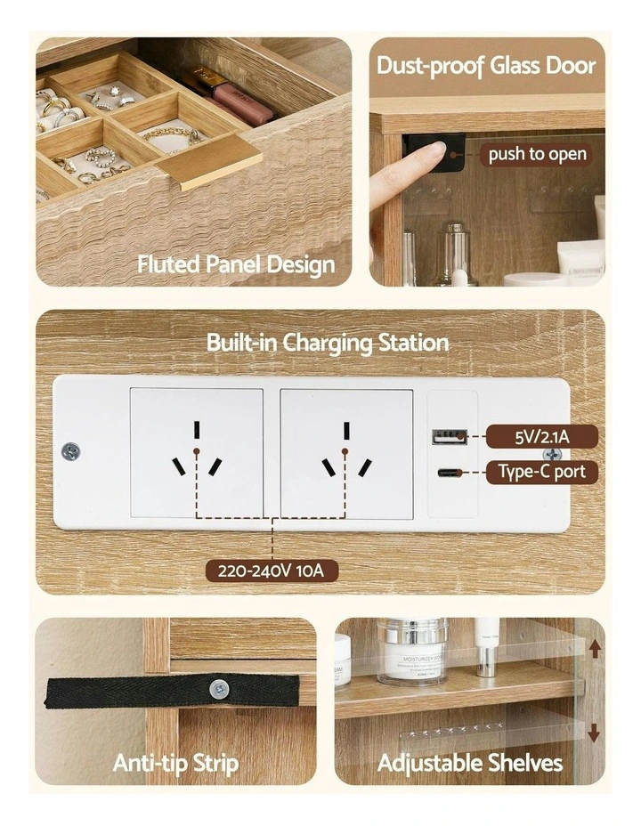 LED Vanity Desk Charging Station Dressing Table in Wood image 7