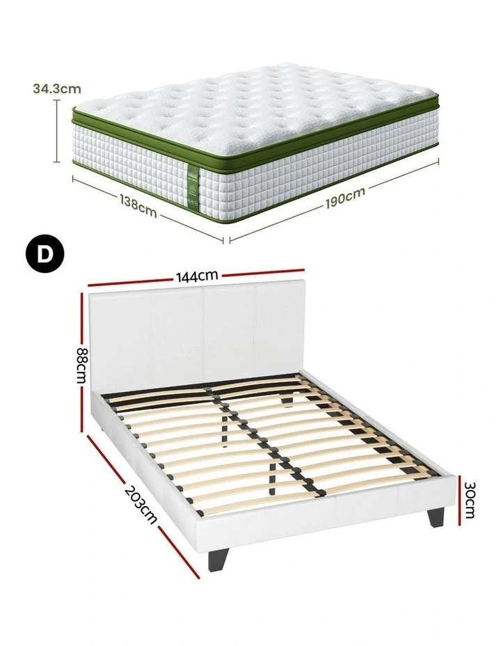 BedStory Double Bed Frame And Battress in White image 4