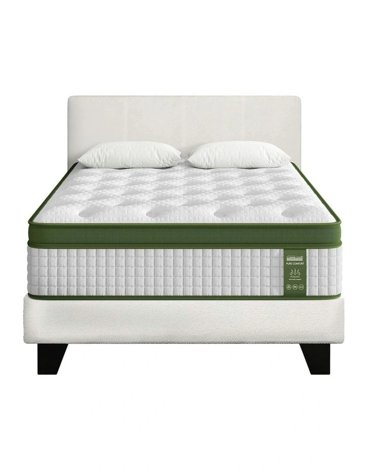 King Single Bed Set With BedStory Hybrid Mattress Upholstered Platform in White image 1