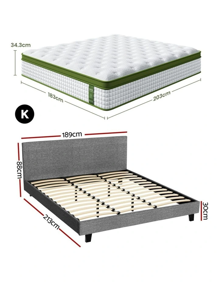 BedStory King Bed Frame Set With Hybrid Mattress Medium Firm in Grey image 4