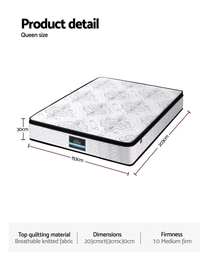 Pocket Spring Medium Firm Foam Euro Top Queen Mattress 30cm in White image 4