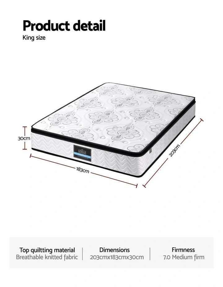 Pocket Spring Medium Firm Foam Euro Top King Mattress 30cm in White image 4