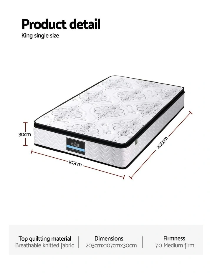 Pocket Spring Medium Firm Foam Euro Top King Single Mattress 30cm in White image 4