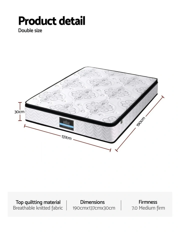 Pocket Spring Medium Firm Foam Euro Top Double Mattress 30cm in White image 4