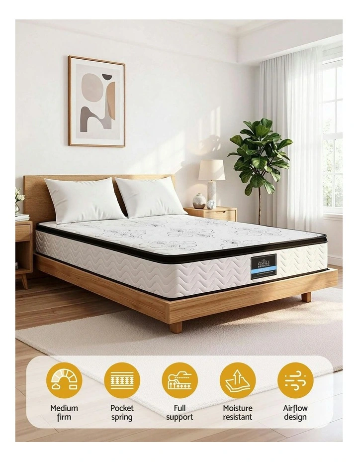 Pocket Spring Medium Firm Foam Euro Top Double Mattress 30cm in White image 5