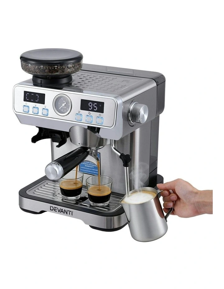 Espresso Latte Maker With Grinder Milk Frother Steam Wand Coffee Machine image 2