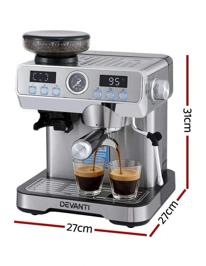 Espresso Latte Maker With Grinder Milk Frother Steam Wand Coffee Machine image 4