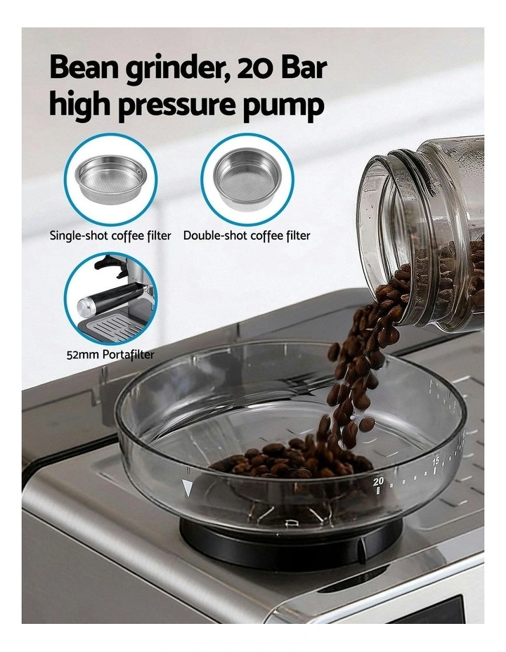 Espresso Latte Maker With Grinder Milk Frother Steam Wand Coffee Machine image 6