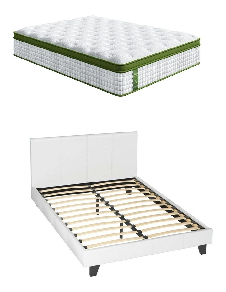 BedStory Queen Bed Frame Set With Hybrid Mattress And Leather Frame in White image 2