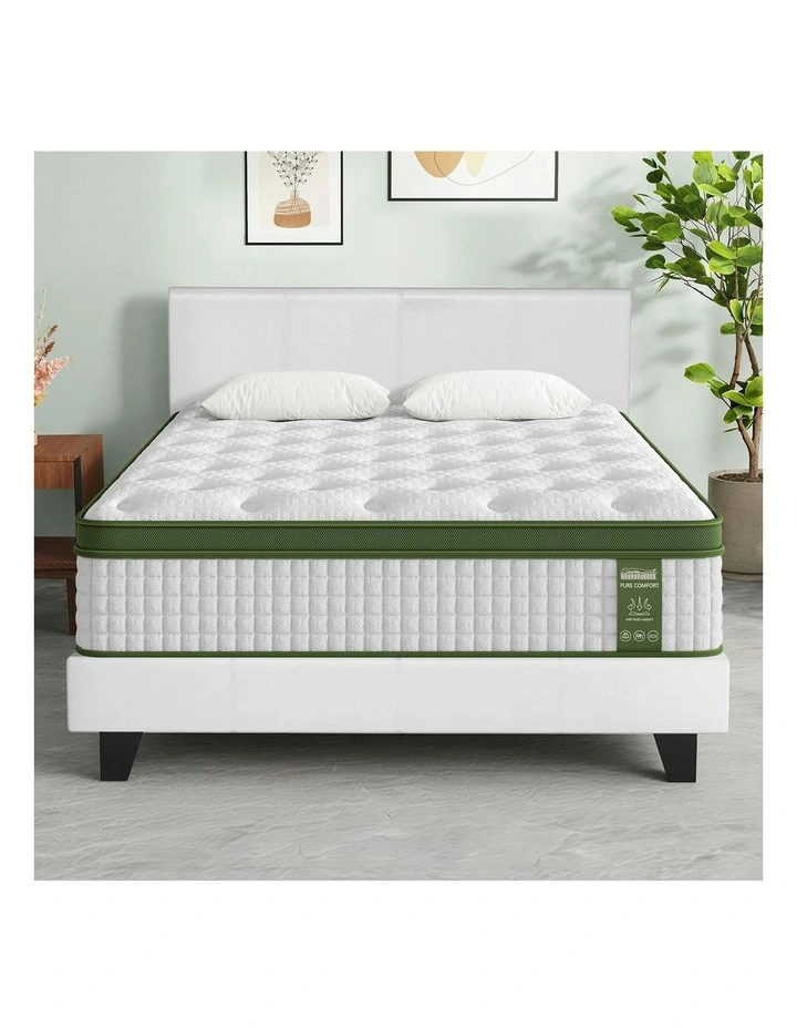 BedStory Queen Bed Frame Set With Hybrid Mattress And Leather Frame in White image 3