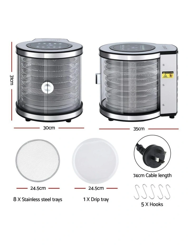 8 Trays Stainless Steel Auto-Rotate 10 Programs 700W Food Dehydrator image 4