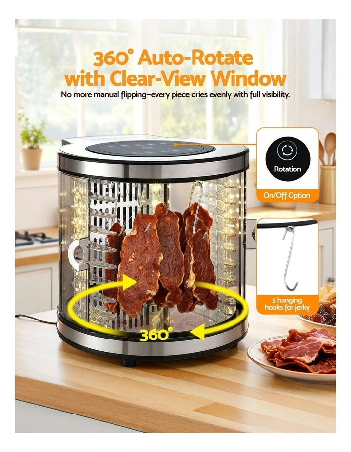 8 Trays Stainless Steel Auto-Rotate 10 Programs 700W Food Dehydrator image 6