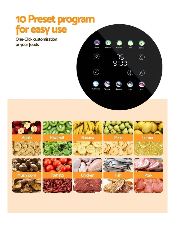 8 Trays Stainless Steel Auto-Rotate 10 Programs 700W Food Dehydrator image 7