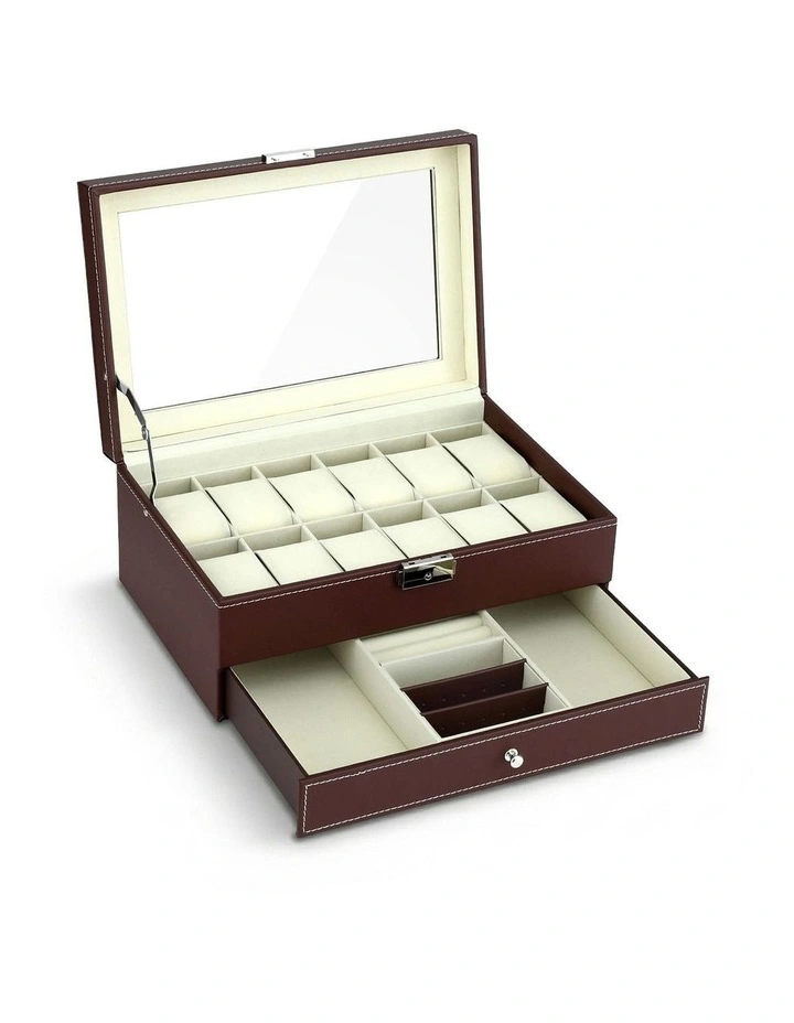 12 Grids Watch Organizer Jewelry Display Storage Box in Brown image 1