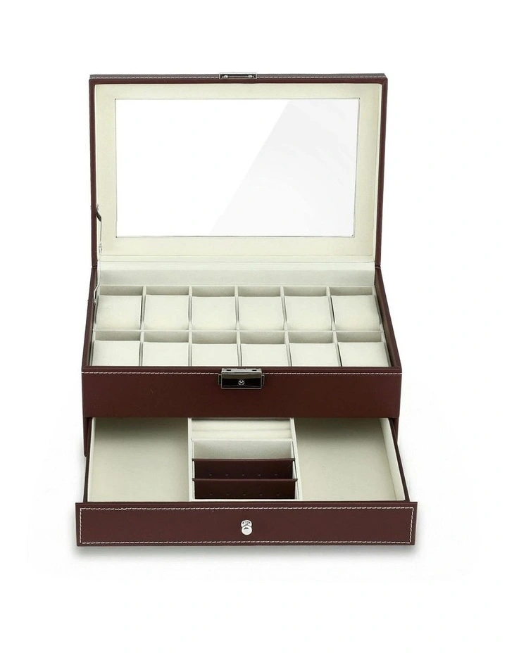 12 Grids Watch Organizer Jewelry Display Storage Box in Brown image 2