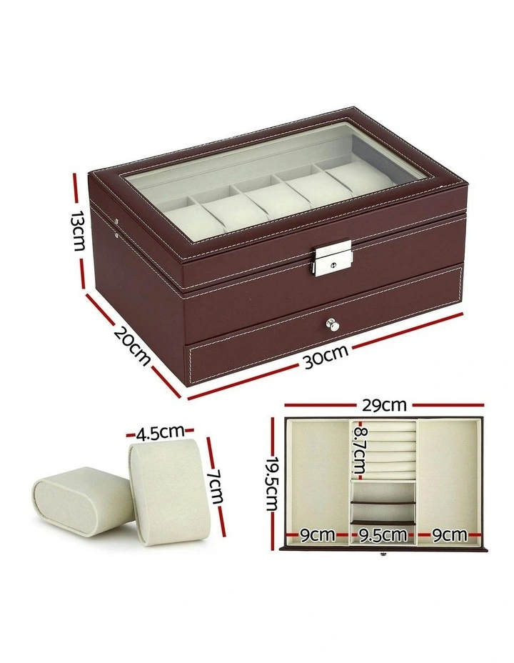 12 Grids Watch Organizer Jewelry Display Storage Box in Brown image 4