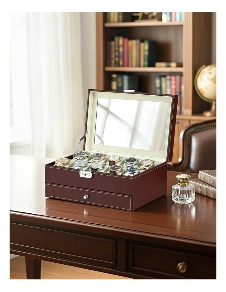 12 Grids Watch Organizer Jewelry Display Storage Box in Brown image 5