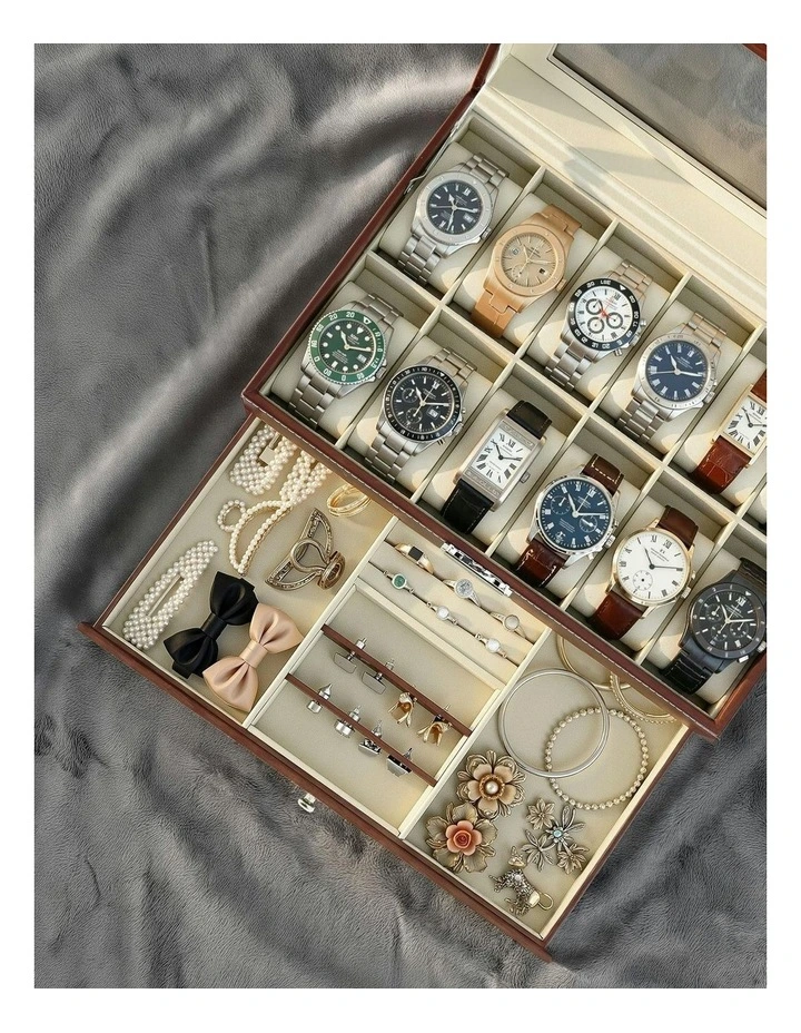 12 Grids Watch Organizer Jewelry Display Storage Box in Brown image 7