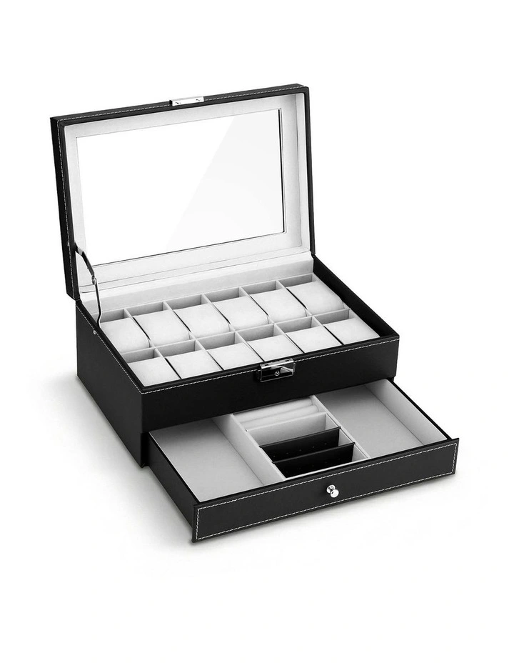12 Grids Watch Organizer Jewelry Display Storage Box in Black image 1