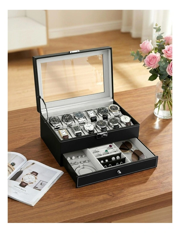 12 Grids Watch Organizer Jewelry Display Storage Box in Black image 3