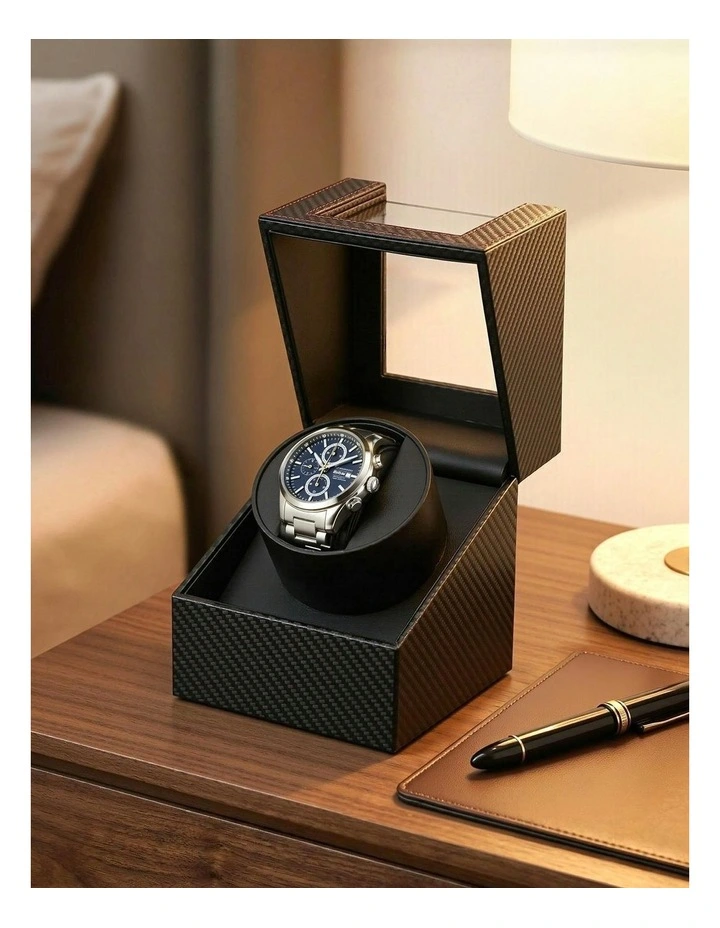 Automatic Single Quiet Carbon Fibre Watch Winder Box in Black image 3