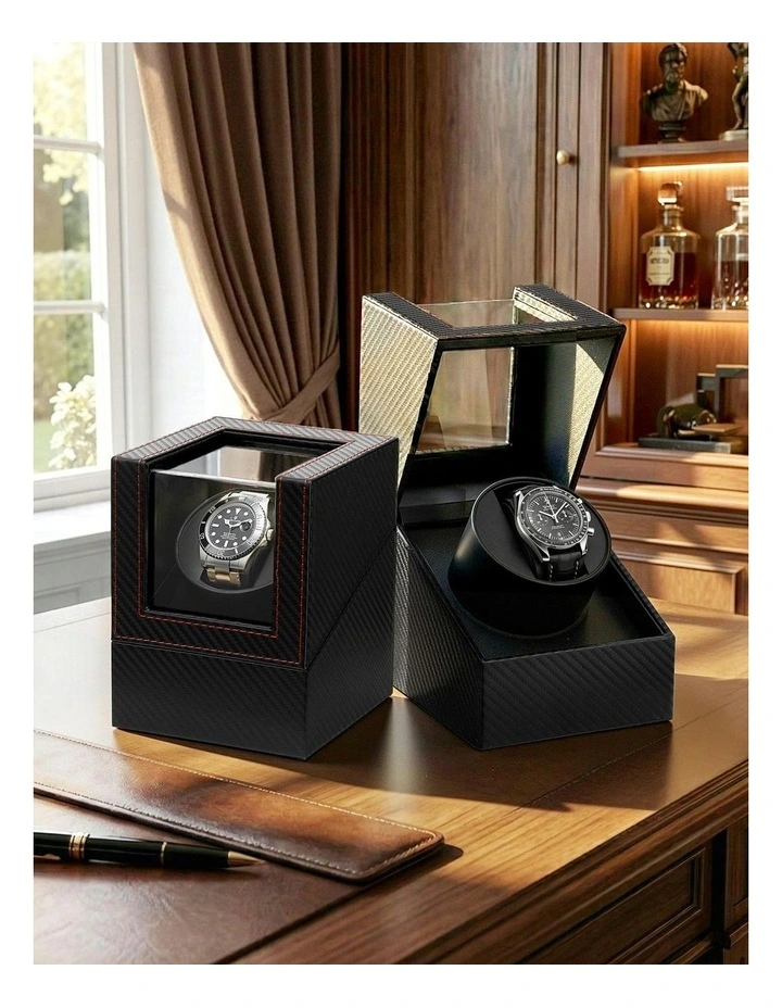Automatic Single Quiet Carbon Fibre Watch Winder Box in Black image 5