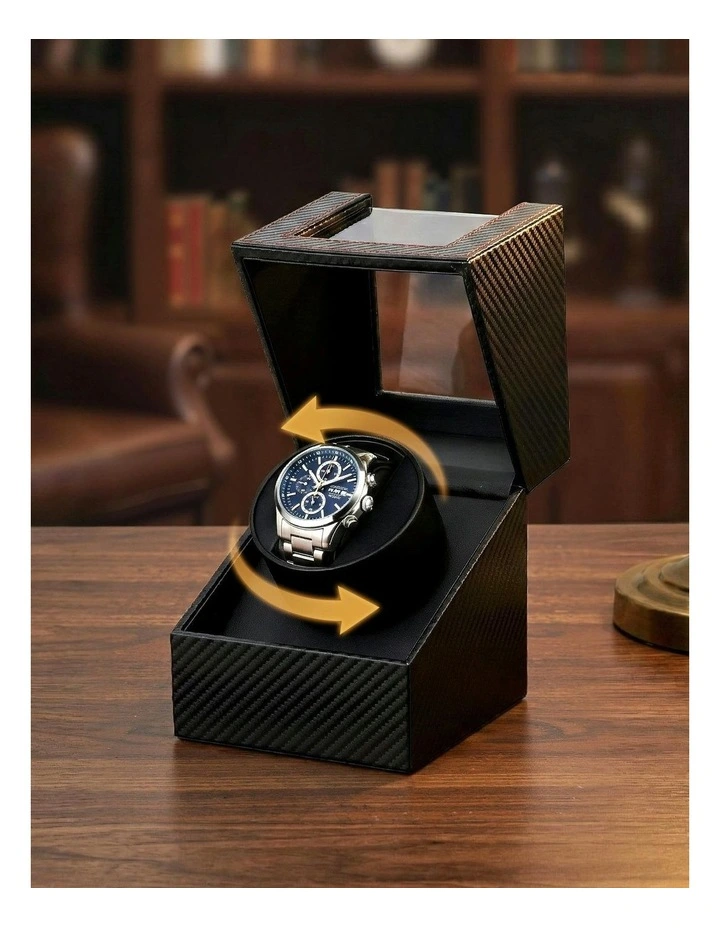 Automatic Single Quiet Carbon Fibre Watch Winder Box in Black image 7