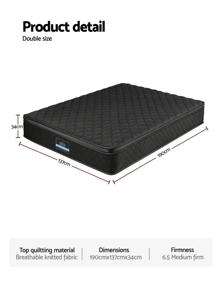 5-Zone Pocket Spring Egg-crate Memory Foam Double Mattress 34cm in Black image 4